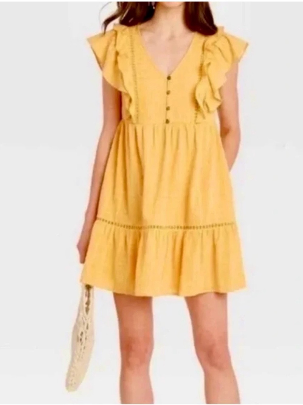 Knox Rose Dress Yellow Mustard Short Sleeve Tiered Boho Casual, Plus Size XXL